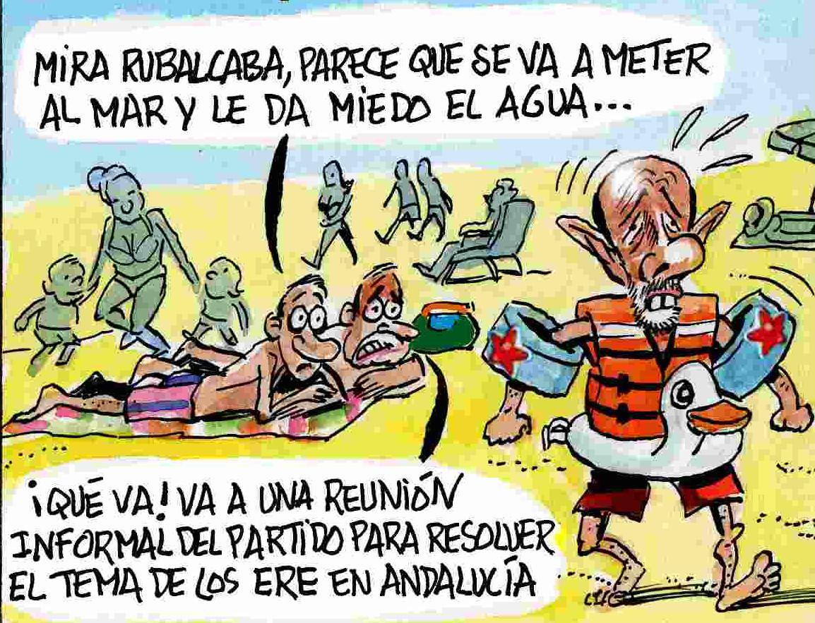 Rubalcaba también se va de vacaciones en Agosto. Caricatura, Humor Gráfico, Asier y Javier.
